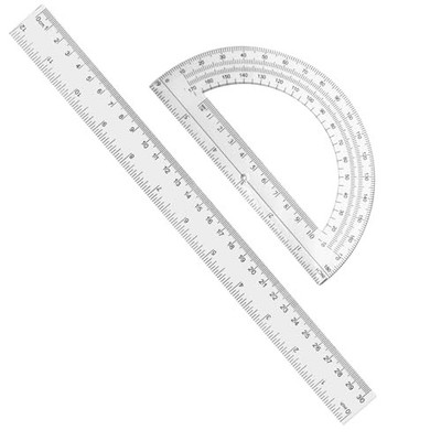 2 Packs 12 Inch Plastic Ruler and 6 Inch Plastic Protractor Set Transparent