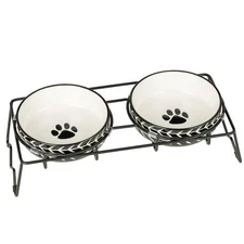 Housewares Ceramic Pet Bowl Set - Food Water Bowls for Cats, Small Dogs and P