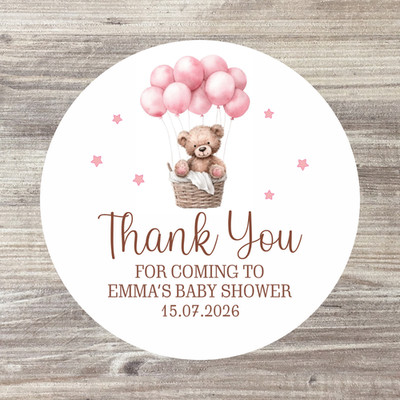 24 x Babyparty Aufkleber - Teddybär - Danke - KAUFEN SIE 1 ERHALTEN SIE 1 HALBEN PREIS