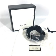 GUCCI Belt GG Logo Crystal Sequin Black Women's Leather 90.5cm x 3.5cm with box