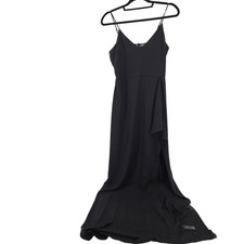 EXPRESS Black Whimsigoth Maxi Dress High Slit Size 4 Vacation Cruise Party Fairy