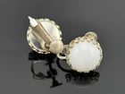 Vintage Signed Miriam Haskell White Cabochon Clip On Stud Earrings Silver Tone
