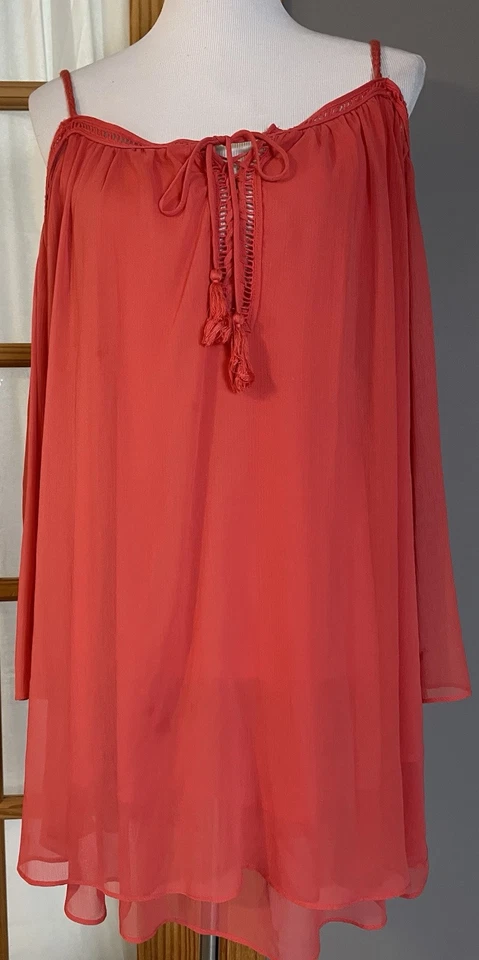 Mini Vestido Blusa Túnica Double Zero Para Mujer M Niveles Coral Gasa Romántico Boho Foto 2 de 4
