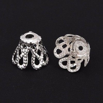 50x Perlenkappen 6,5x8,5mm Filigran Perlen Silber Perlkappen Kappen zum Basteln