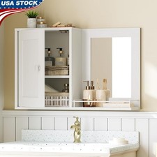 Bathroom Wall Cabinet Mirror Adjustable Storage Easy Assembly Medicine Cabinet