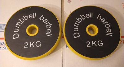 Dumbbell Barbell 2KG (4.4 pounds) Iron Weight Plates Set Of 2 - 1 '' Hole Yellow