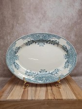 Plat ovale ancien terre de fer Alice Boch Frères Keramis Bkf, bleu Art Nouveau