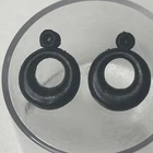 Vintage BARBIE Doll Black STUD Hoop Earrings Replacement MOD 70s Style Rare Htf