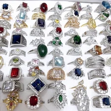 50pcs Wholesale Mixed Rings Finger Gemstones Crystal Jewelry Bulk Lot Women Gift