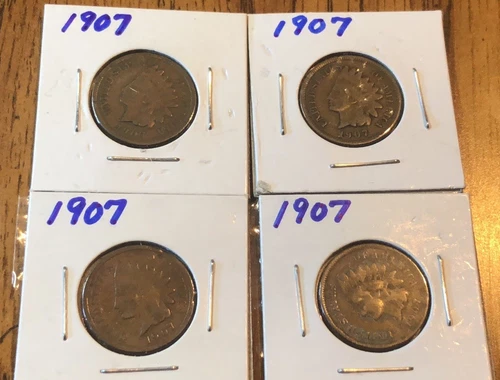 1907 X 4 VG Details Indian Cents Get These Actual Penny’s Nice Coins P020
