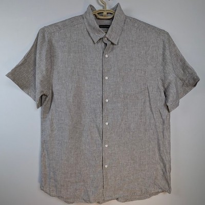 SAKS FIFTH AVE 100% Linen Shirt Men XL Gray Quiet Luxury Minimalist Resort EUC