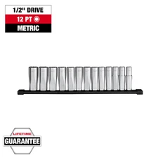 Milwaukee Tool 13pc 1/2 inch Drive 12-Point Deep Well Metric Socket Set