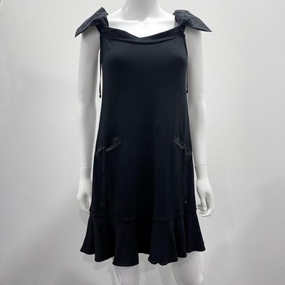 2000s Cop Copine black subversive tunic / mini dress with shoulder flaps - XS-M