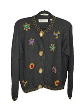 Vintage Karen Scott Jewel Embellished Cardigan Silk Angora 90s M