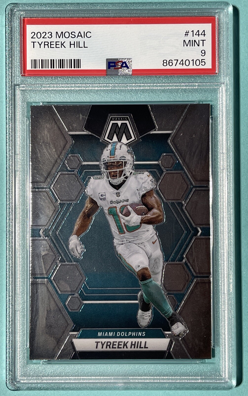 2023 Panini Mosaic Tyreek Hill #144 - PSA 9 Mint *POP2* view 1