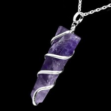AMETHYST Chakra Crystal Point Silver Wire Wrap Pendant  Necklace HANDMADE Heal