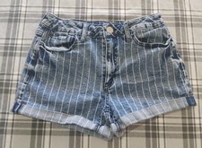 SO Juniors High Rise Shortie Size 9/29W Striped Denim Shorts Cuffed