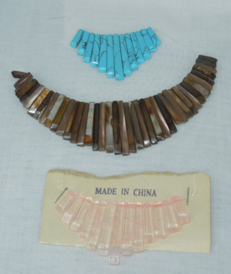 3 jewelry making fans - Tiger Eye, Rose Quartz & Imitation Turquise T