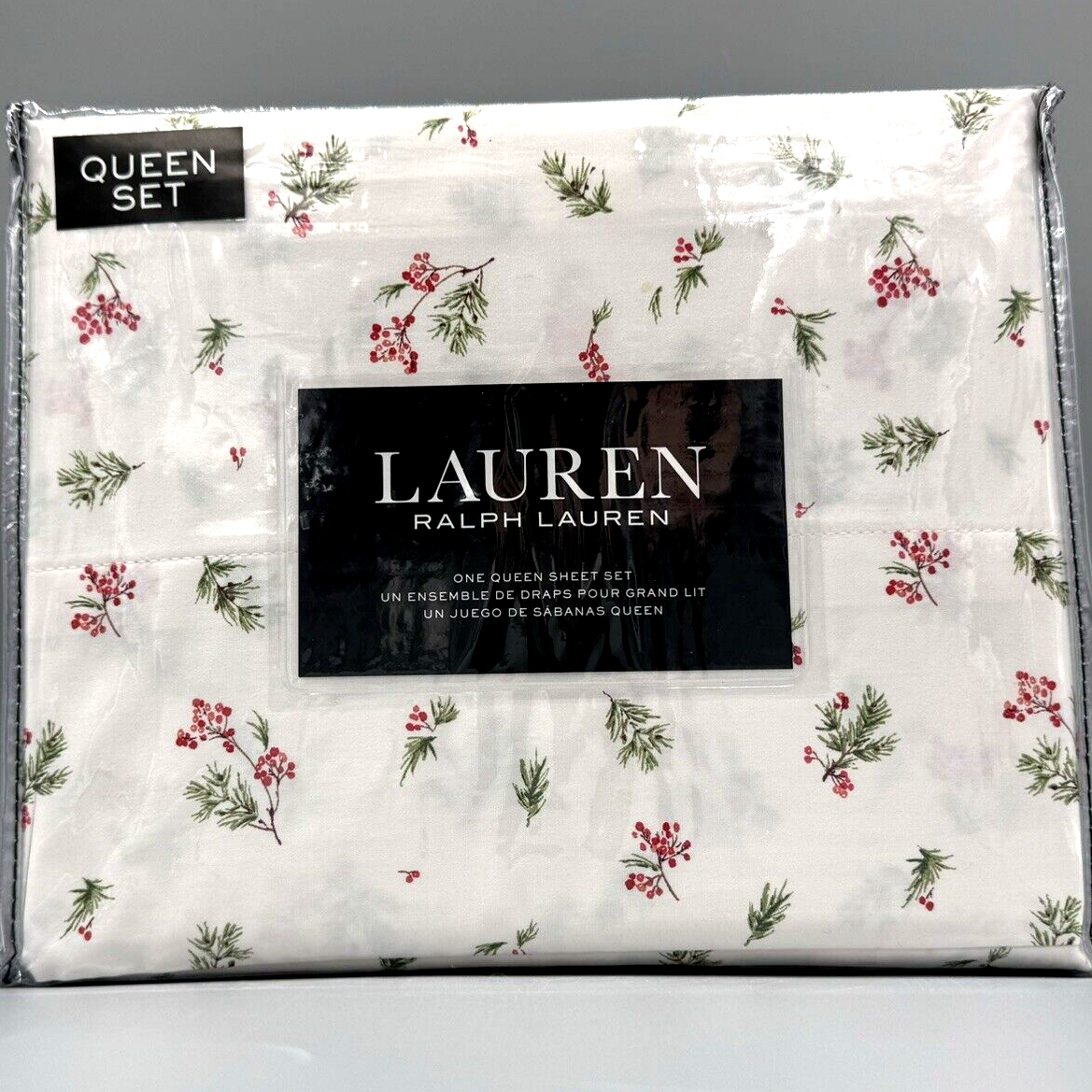 Ralph Lauren QUEEN Sheet Set Pine Branch Red Berries Holidays 18
