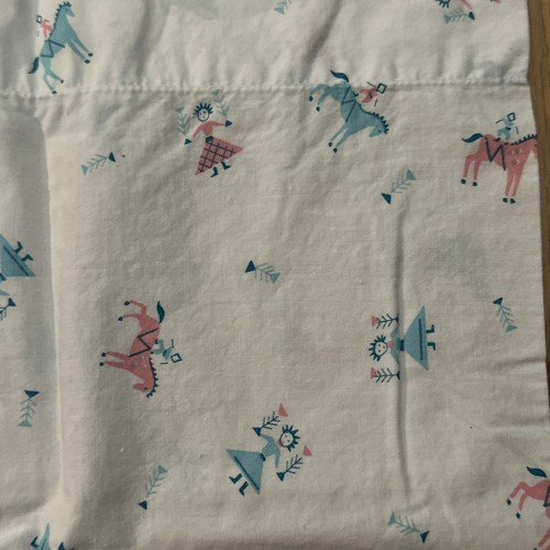Vintage Child's Baby 16x13” Pillowcase, Pink Blue Horses, Cotton Bedding - Picture 4 of 4