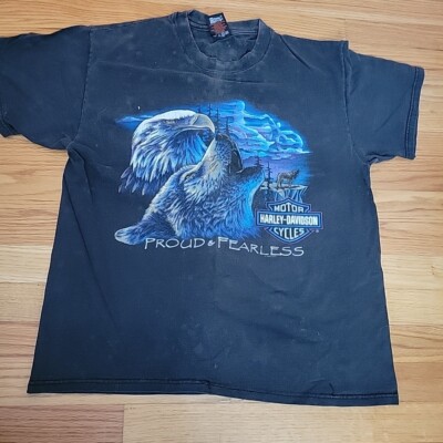 Vintage Harley Davidson Proud And Fearless Wolf Eagle T-Shirt Large 1997