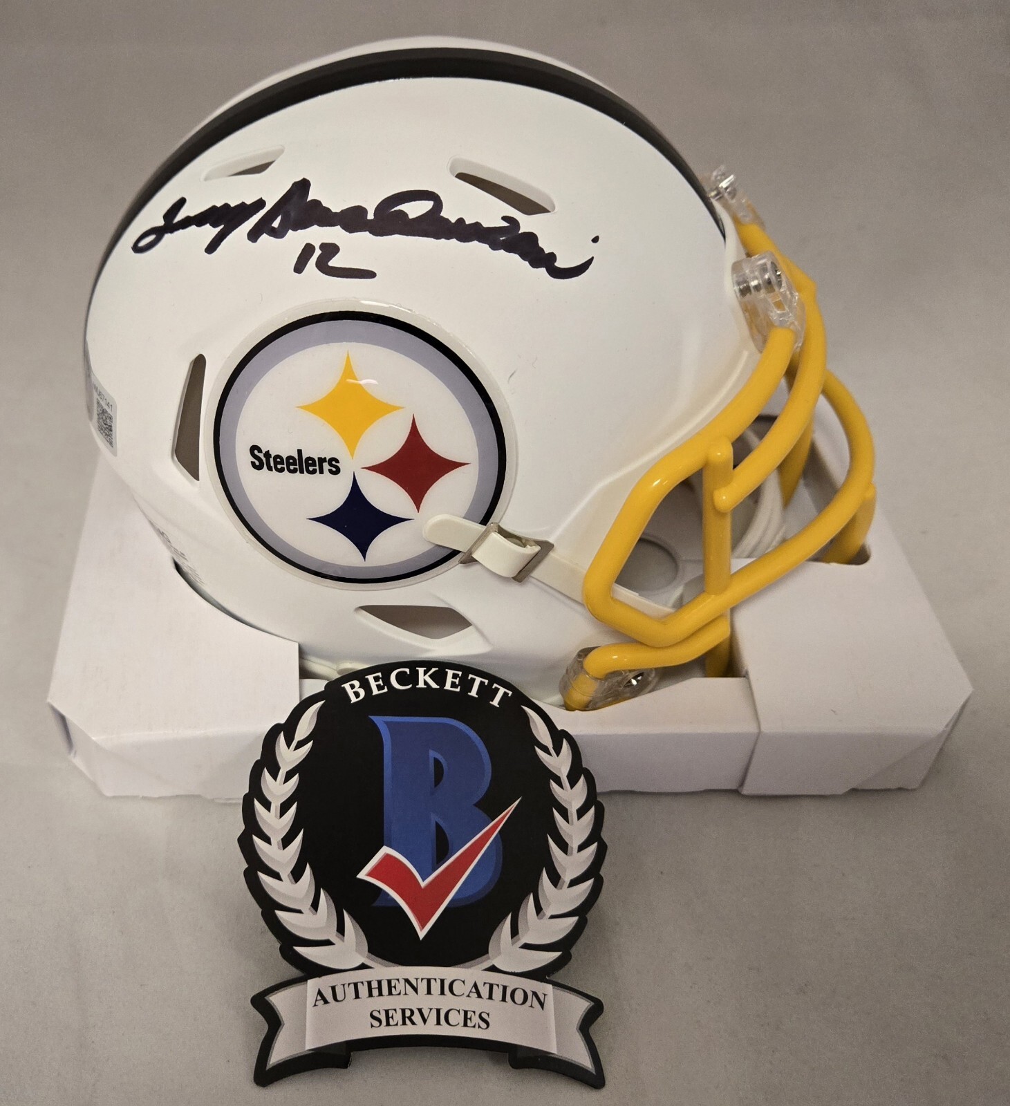 Terry Bradshaw Autographed Signed Pittsburgh Steelers Flat White Mini Helmet Beckett Auto 