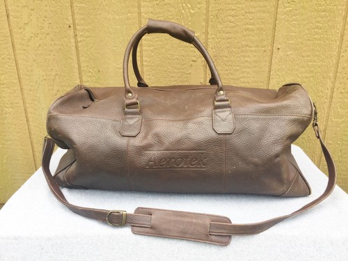 Aeortek Brown Leather Duffle Bag Removeable Padded Shoulder Strap 24"x10"x12"