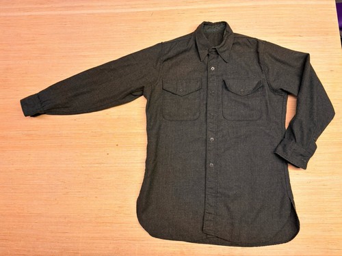 Vintage 1950s-60s Green Work Military Style Wool Shirt Sz Med. Labeled 15.5 USA - Picture 4 of 21