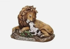 Joseph's Studio by Roman Lion and Lamb Statue, 8.5" H, Christmas Peace on Earth