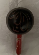 Vintage Ecuador Hand Carved Painted Wooden Maracas with Red Handles