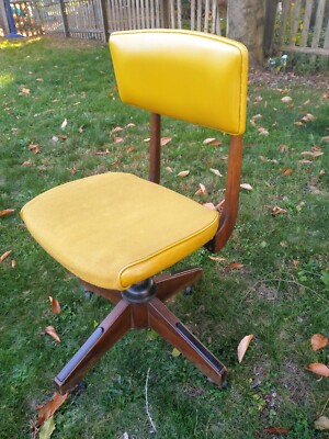 Vintage 1950's Gunlocke Bank Office Desk Chair Original Swivel Wheels