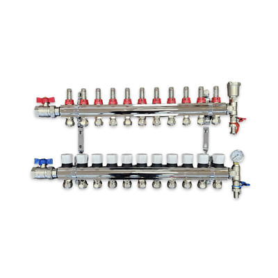 11 ZONEN MESSING FUSSBODENHEIZUNG VERTEILER ROHRVERBINDUNGEN 15MM 16MM