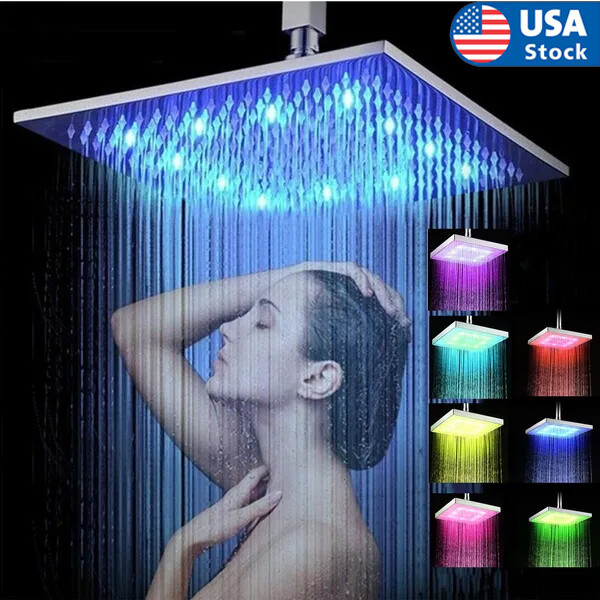 High Flow Rainfall Showerhead 7 Color Changing