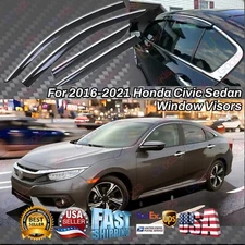 Fits 16-21 Honda Civic Sedan Window Vent Visors Sun Rain Guards w/ Chrome Trims