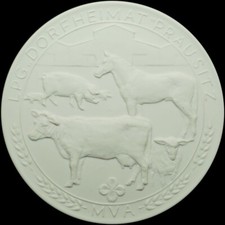HIRSCHSTEIN / SACHSEN: Porzellan-Medaille 1988. MVA - LPG DORFHEIMAT PRAUSITZ.