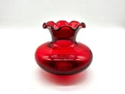 Vintage Anchor Hocking Ruby Red Glass Ruffled Top Vase 3.5" Tall