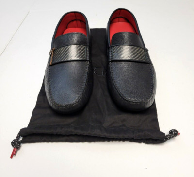 New $525 RDB Leather Loafer Driver Shoes Men's US 9 Black Blue Carbon Trim SPAIN