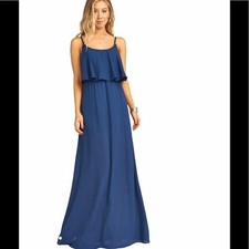NWOT Show Me Your Mumu Caitlin ruffle Maxi Dress SZ S Navy Crisp