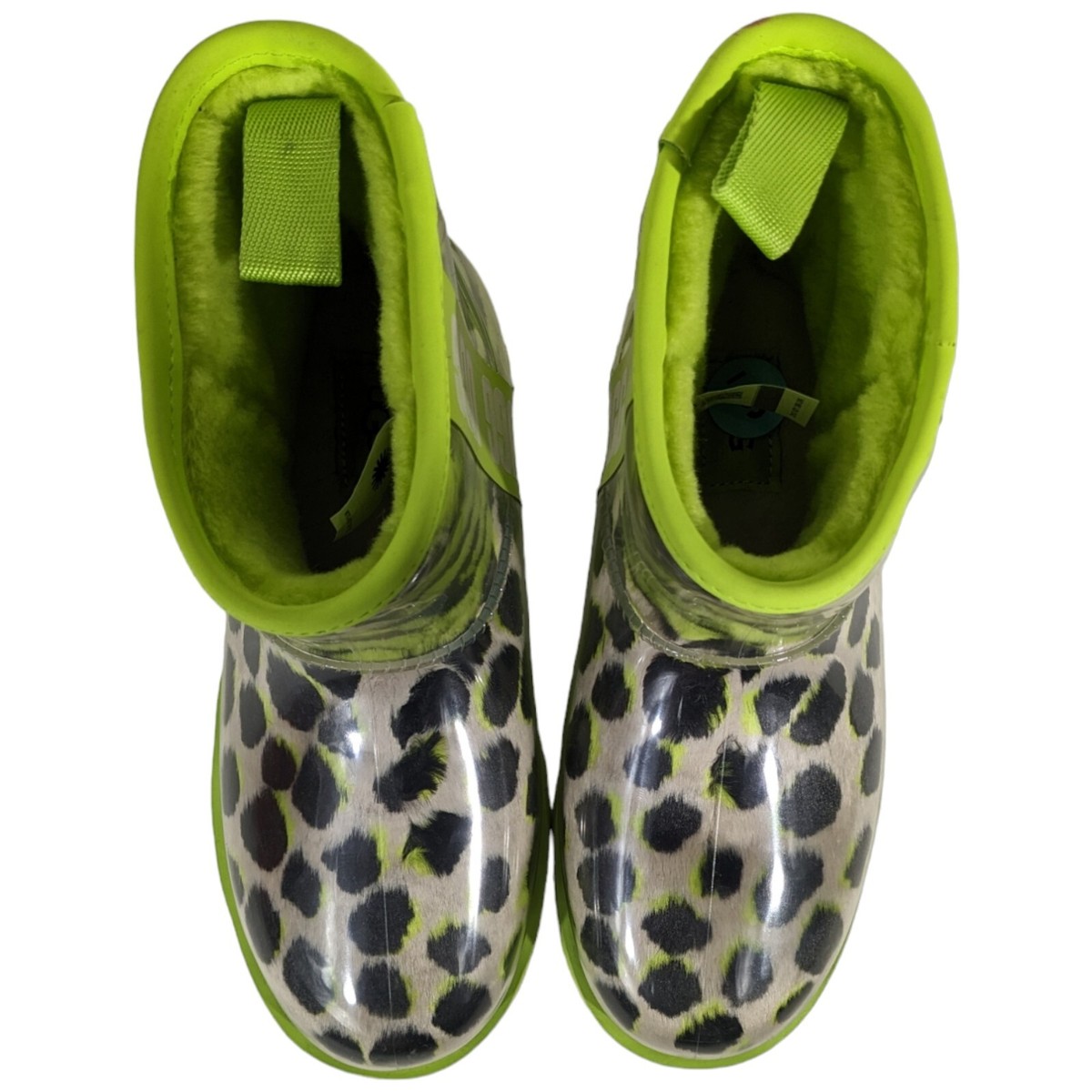 UGG Key Lime Cheetah Rain Boots Clear Mini Slides Womens Sz UGG Key Lime Cheetah Rain Boots Clear Mini Slides Womens Sz