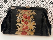 Vintage Bienen-Davis Crushed Velvet Floral Tapestry Silk Lined Handbag Purse