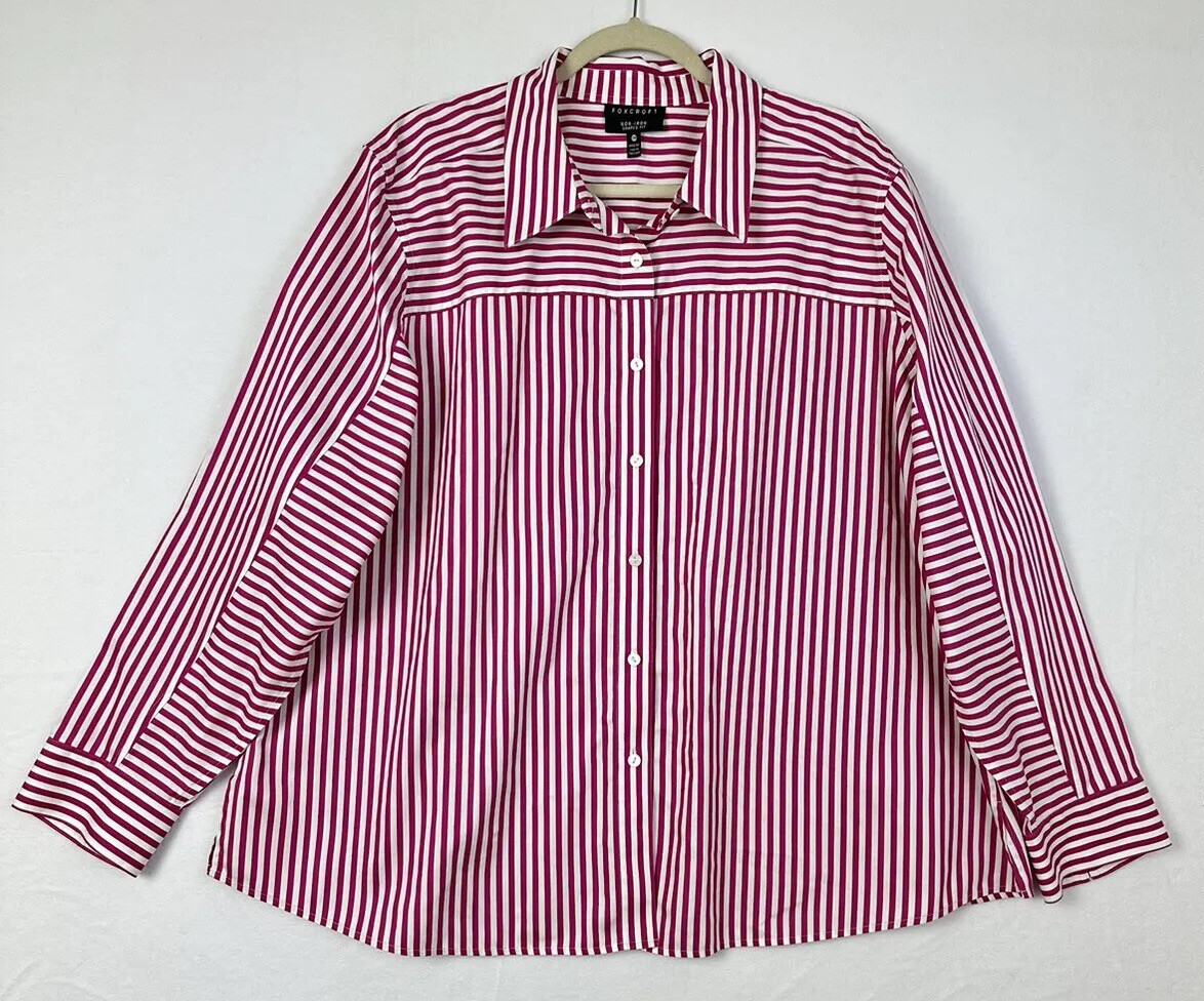 Foxcroft Womens Shirt Pink White Striped Non-Iron Shaped Fit