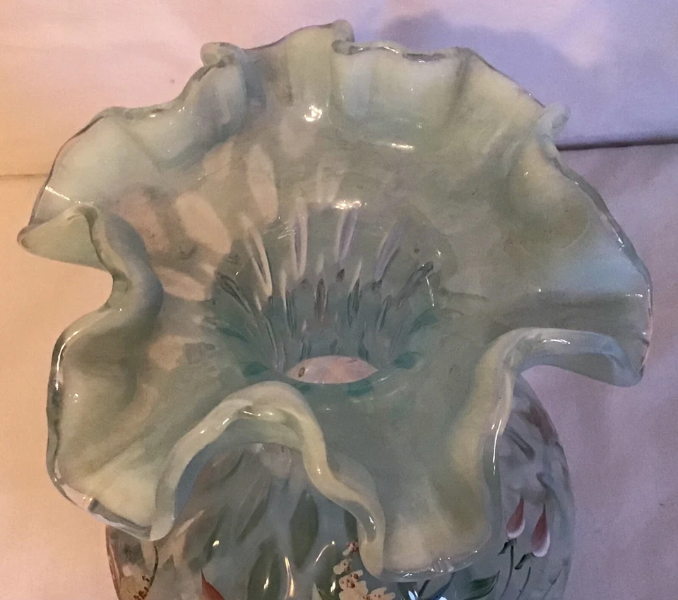 Fenton art glass hand painted blush rose on opaline "Limited Edition" #31 - Image 3 of 4