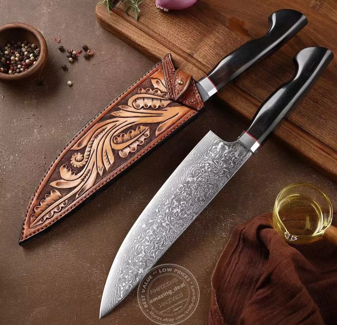 high end Japanese VG10 Damascus Steel Chef Knife Kitchen Knife Wood with  Sheath