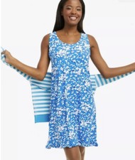 Draper James Blue Floral Sleeveless Pullover Ruffle Nightie Dress Size S/M NWT