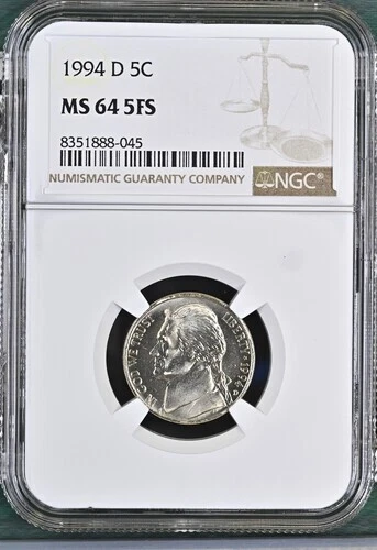 1994-D Jefferson nickel graded by NGC MS64 5FS