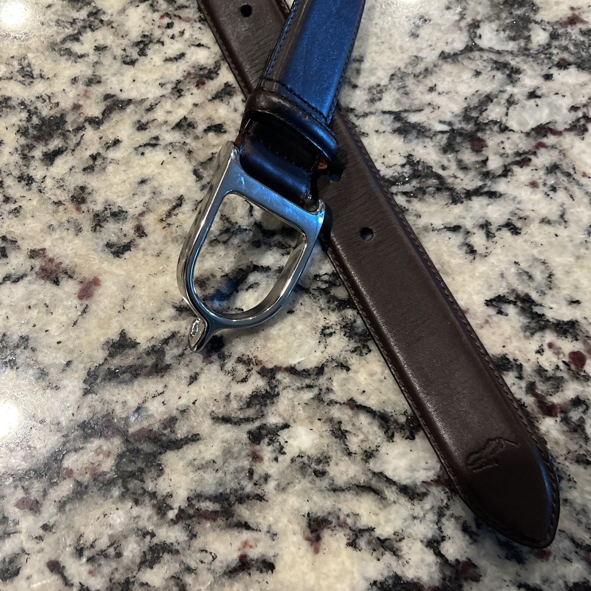 Ralph Lauren Collection Stirrup Buckle Black Leather Belt Size M Leather Roller-Buckle Belt main image 2