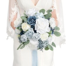 Bridal Bouquet Artificial Blue Rose Bridesmaid Wrist Corsage Handheld Flower