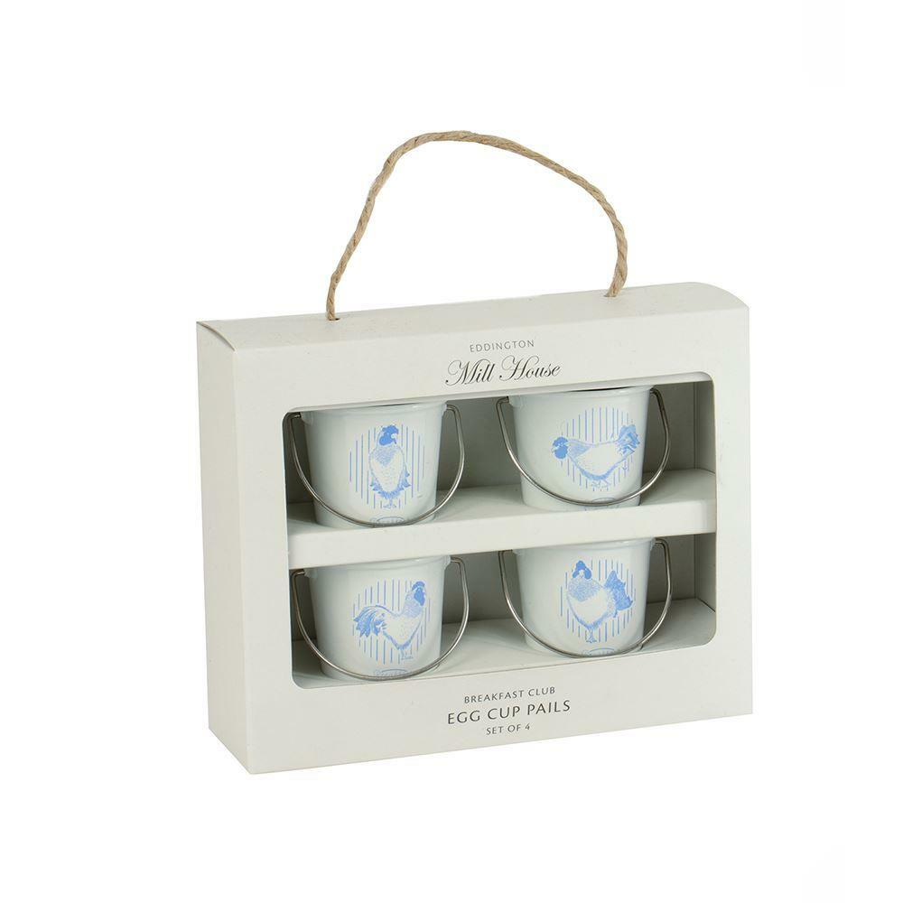Eddingtons Egg Cup Pails - Cream with Pale Blue Hens - Set of 4
