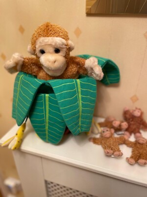 Puppet Company Hide Away Affe Schimpanse & Babys Hand Fingerpuppen 33 cm selten