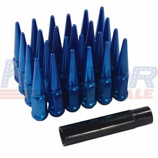 Blue Spike Lug Nuts With Key 24 Pcs For Chevy Silverado Tahoe 4.4 Tall 14x1.5
